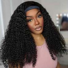 Headband Wig Human Hair Deep Wave 36 Inch None Lace Front Wig Human Hair Machine Made Wigs Glueless Curly Hair Headband Half Wigs For Women Human Hair Natural Color - Natural Black - 查看 5