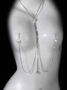 Faux Pearl Pendant Nipple Clamps Nipple Chain Sexy Clubwear Body Chain Accessories - Multicolor - View 9