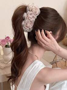 1pc Women's Solid Color Rhinestone Mesh Bow Banana Hair Clip, Elegant Bun Updo Hair Accessory, Suitable For Daily Wear, Claw Clips - Multicolor - View 12