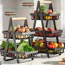 1 Peça Cesta de Frutas de Metal Resistente com 2/3 Prateleiras Removíveis - Organizador de Cozinha, Geladeira, Despensa, Mesa - Design Retangular Resistente, Acessório de Cozinha Moderno | Estrutura Durável, Fruteira - Multicolorido - Visão 3