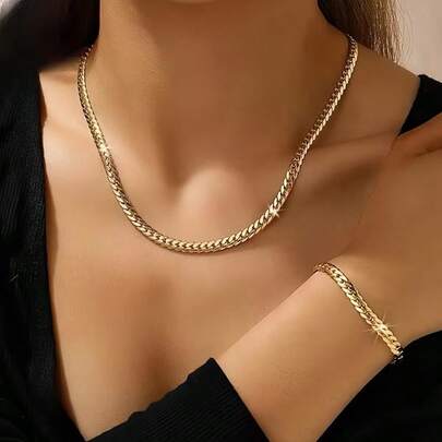 Bộ trang sức nữ bằng thép không gỉ gồm dây chuyền và vòng tay, thiết kế tối giản, phù hợp cho sinh hoạt hàng ngày, đi làm hoặc đi chơi.