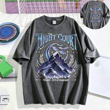 Velaris The Night Court Acotar Two-Sided Comfort Shirt, Velaris The Night Court Shirt, Court Of Dreams, Inner Circle Acotar Tee-Unisex Vintage Cotton Printed Couple T-Shirt, Heavyweight Washed Tee Top, Casual And Versatile For Summer Wear - 淺灰色 - 查看 11