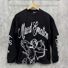 2026 MIXED EMOTION Long Sleeve T-Shirt Men Women High Street Full Print 100% Cotton Crewneck Hip Hop Oversized Tops Tops  Hoodies Summer Clothes Western Outfits For Women Summer Outfits For Women Jackets Sweater Jackets For Women - 圖8 - 查看 1