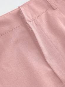 Pantalones de diseño minimalista Vela Rue con cierre de gancho y cremallera, pantalones anchos de pierna semi transparentes y ligeros de color azul sólido, pantalones anchos de pierna de moda para todas las estaciones de primavera - Rosa - Ver 4