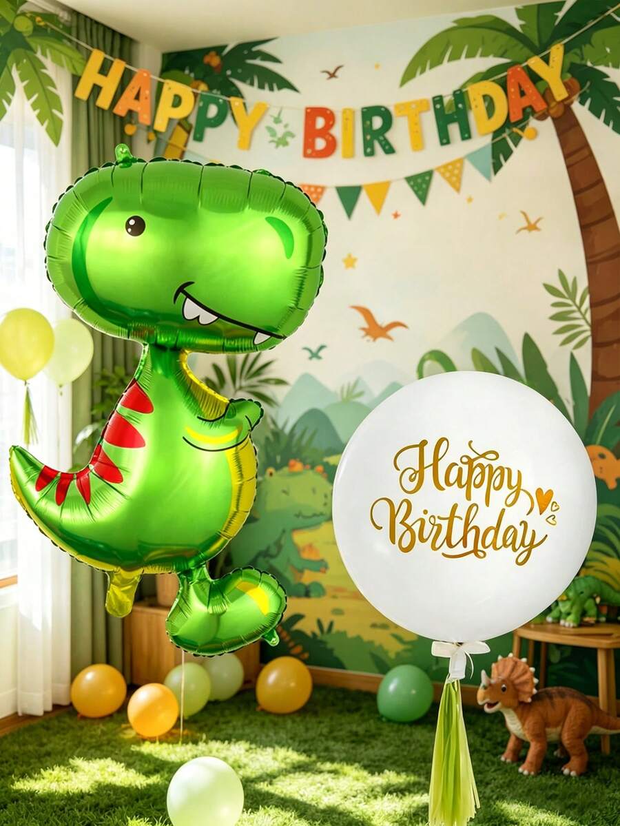 2个装霸王龙生日气球套装,可爱站立霸王龙铝箔气球,18英寸生日印花气球,适合生日派对、派对礼物、婴儿派对装饰、恐龙主题派对 - 彩色 - 查看 1