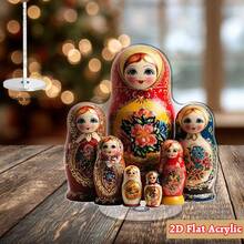 1 Mô hình búp bê Matryoshka Nga - Bản sao 2D phẳng của búp bê Matryoshka truyền thống với họa tiết đỏ và vàng đặc trưng, có thể xoay 360°, chất liệu acrylic, không cần điện, thích hợp sử dụng ngoài trời, thích hợp cho Giáng sinh, Lễ Phục sinh, Đám cưới, Sinh nhật - Quà tặng văn hóa Nga - A - Xem 7