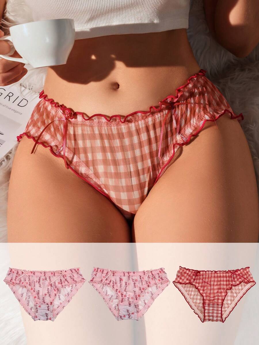 Set de 3 bragas sencillas de cintura media con estampado floral lindo y modesto para mujeres - Multicolor - Ver 1