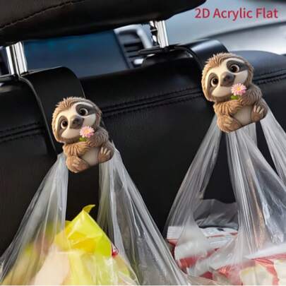 1/2pcs Acrylic Cute Sloth Car Hook, Floral Decor, Durable Acrylic Seat Back Hanger, Non-Slip Grip Design, Suitable For Backseat, Door & Pets, All Vehicle Models, Easy Installation, Car Accessories, Fun Design, Travel Essential, 2D