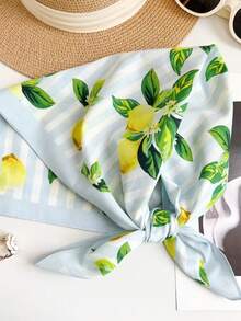 1 pieza Nuevo Pañuelo cuadrado pequeño de 100% algodón con estampado de frutas versátil, estampado floral de fibra de poliéster (poliéster) - Multicolor - Ver 13