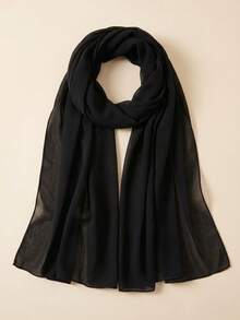 1pc Pearl Chiffon Scarf, Suitable For Daily Wear - Black - View 1