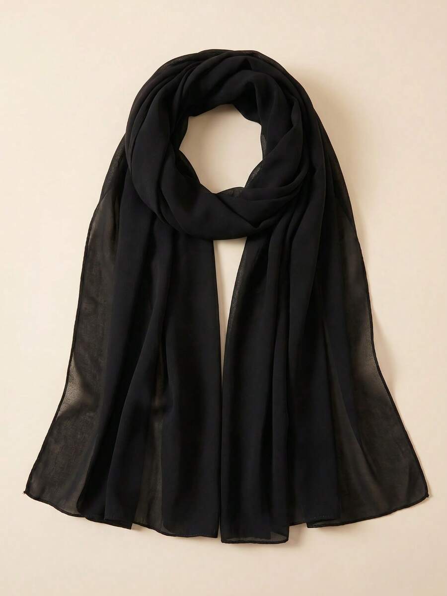 1pc Pearl Chiffon Scarf, Suitable For Daily Wear - Black - View 1
