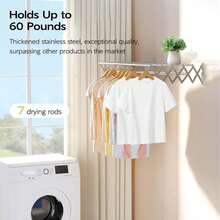 1pc Foldable Clothes Drying Rack, Space-Saving Wall Mounted Collapsible Drying Racks For Laundry, 7-Rod Accordion Design For Bathrooms Laundry Rooms And Balcony - 1 Stück - Übersicht 2