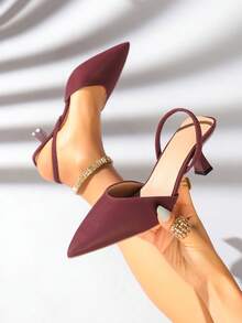 Giày sandal đế thấp mũi nhọn cổ điển, phù hợp để đi làm, mặc thường ngày và dạo phố; Giày sandal họa tiết hoa màu nâu, khóa kim loại màu đen; Giày sandal cao gót mũi nhọn cổ thấp màu hồng ngọt ngào, thời trang cho nữ - Màu Đỏ Sâu - Xem 12