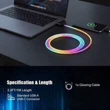 Type-C 转 Type-C 快充 RGB 数据线 66W 呼吸灯 66W Type-C USB-C 数据线 适用于手机 30W 快充 高颜值快充数据线 - 彩色 - 查看 5