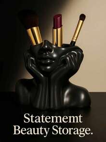 1件套现代简约白色亮面抽象人脸托腮半身雕塑，可作化妆刷架、梳妆台装饰、母亲节/情人节礼物 - 彩色 - 查看 4