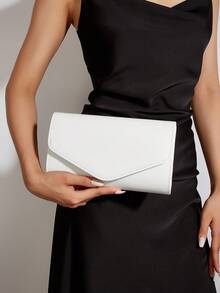 REMANLAND Luxury PVC Solid Color New Women's Clutch Bag, Charming Fashion Flap Party Evening Bag, Perfect Wallet Design, Built-In Hidden Card Slot Compartment, Detachable Metal Chain Shoulder Strap, Suitable For Parties, Evening Events, Gatherings, Weddings And Other Occasions. - White - View 2