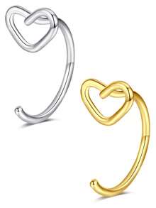 AVYRING 2Pcs Summer Body Jewelry Set – Heart-Shaped Stainless Steel Nose Ring & Lip Ring, Gold Color – Hypoallergenic & Easy To Wear, Perfect For Beach, Party & Daily Use – Women's Piercing Accessories - Multicolor - View 3