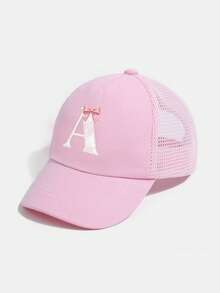 1PC Personalized Letter Baseball Cap For Girls, Cute Bow Knot Pink Mesh Sun Hat, Breathable Summer Beach Play Hat For Toddler Kids Ages 1-7 Years - Pink - View 5