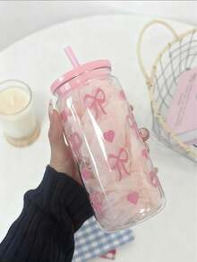 粉色蝴蝶結附蓋吸管塑膠杯,非常適合冰咖啡、便攜飲品、果汁與奶昔,送給女性與姊妹的完美禮物,適用於辦公室、返校季、學生杯、母親節、父親節,廚房配件 - 彩色 - 查看 3