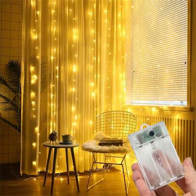 1 bộ, kích thước 3x2m/118x78 inch, 200 đèn LED rèm, kiểu dáng cổ điển, chạy bằng pin, thích hợp trang trí Giáng sinh, đám cưới, sinh nhật, năm mới và tiệc tùng.