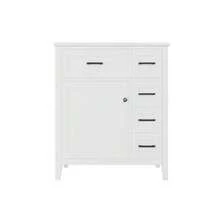 76x46x90cm Freistehender Badezimmerwaschtisch, Lackerte Oberfläche, Vier Geräuschlose Schubladen, Klappschubladen, Schranktürregale, Schwarze Griffe, Integrated Keramikwaschbecken, White. - White - View 9