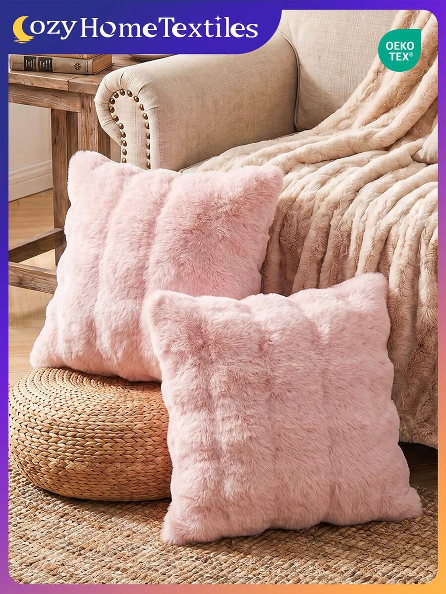 1/2/4pcs Luxury Faux Fur Toscana Pillow Covers, Without Pillow Insert, Soft & Comfortable, Fluffy, Home Decor Cushion Covers, Suitable For Living Room Sofa, Bedroom Headboard, Pink Plush Pillow Covers, Extra Large Size Pillow Covers, Zipper Closure, Machine Washable, Size 45x45 Inches, Oeko-Tex Certified