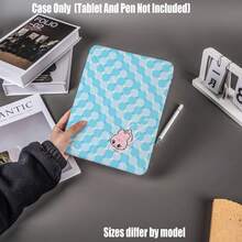 亚克力Y型折叠高透明平板电脑保护套。冰蓝色网格粉色兔子游泳图案Y型折叠高透明亚克力版。乳蓝色像素网格粉色兔子游泳图案Y型折叠高透明亚克力保护套。 - 彩色 - 查看 2