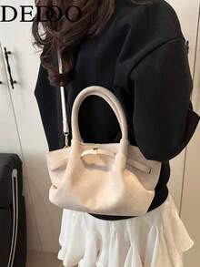 Dedoo 欧美时尚设计搭扣麂皮水桶包，女士秋冬购物、通勤、派对礼品手提包 - 米色 - 查看 8