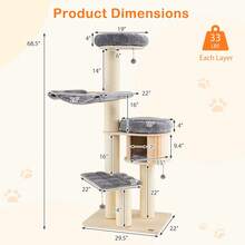 68.5'' Cat Tree Condo 4-Layer Wooden Kitten Activity Tower W/ Sisal Posts - 灰色 - 查看 2