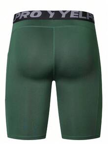 Compression Shorts With Pockets, Moisture-Wicking Elastic Tight Shorts For Fitness, Outdoor Sports, Running, Training - Army Green - View 4