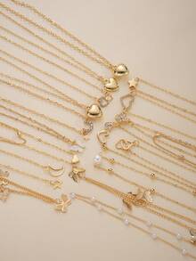 11/5pcs Set Of Fashionable, Elegant, Glamorous Y2K-Style Heart, Star, Moon, Butterfly & Faux Pearl Necklaces, Versatile Combination For Women, Suitable For Vacation, Party, Date, Travel, Photo Shoot, Beach, Daily Wear - Yellow Gold - View 5