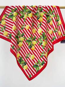 1 pieza Nuevo Pañuelo cuadrado pequeño de 100% algodón con estampado de frutas versátil, estampado floral de fibra de poliéster (poliéster) - Multicolor - Ver 5