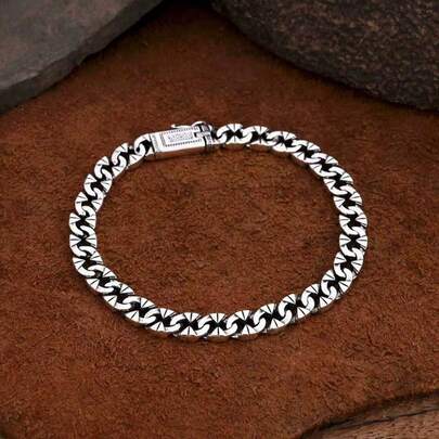 1 chiếc vòng tay nam kiểu dây xích Cuban Link bện phong cách Punk cổ điển, vòng tay nam cao cấp.