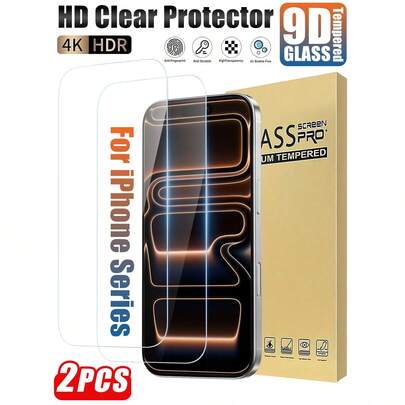 MIGAE 2 piezas Protector de pantalla de vidrio templado, compatible con iPhone 17, 17 Pro, 17 Pro Max, 17 Air, 16, 16 Plus, 16 Pro, 16 Pro Max, 15, 14, 13, 12, 11 Pro Max, X, XS, XR, Mini, 7, 8, 14 Plus, 14, 15 Pro Max