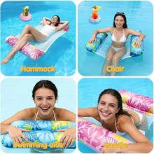 Inflatable Swimming Pool Float Bed, Foldable Floating Lounger With Headrest, Portable Water Hammock Chaise Lounge For Swimming Pool, Beach, Lake, Summer Inflatable Pool Floats For Vacation & Party - Leaf - View 3