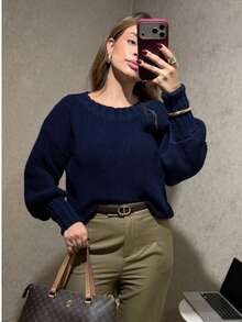Casual Long-Sleeved Sweater In Ribbed Knit, Crew Neck And Regular Length, Ideal For Everyday Wear. - Color caoba - Ver 3