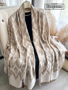 1 pezzo Elegante sciarpa con motivo geometrico jacquard e fili dorati, versatile scialle per ambienti climatizzati, accessorio per abbigliamento primaverile/autunnale, adatto per uso quotidiano - Multicolore - Visualizzare 9