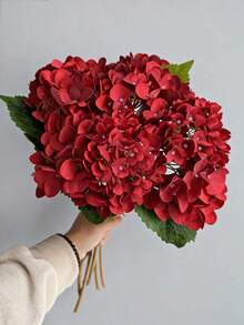 1/3pcs 15.75" Blue Embroidered Artificial Flowers With Stems, Plastic Floral Balls For Desktop Decor, Suitable For Office, Party, Wedding, Fake Plants, Spring/Summer Decoration, Mother/Father's Day Gift - Red - View 7