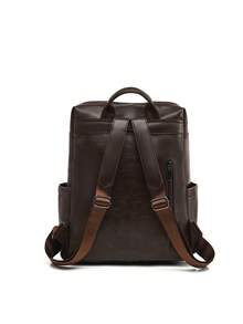 LECEY 1pc Fashionable Minimalist Patchwork Design Large Capacity Women Backpack, Suitable For Outdoor Travel And Daily Use, Back To School - Coffee - View 5