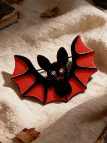 1pc Women's Red Bat Acrylic Brooch, Fashionable Cartoon Animal Pin Badge Gift - Red - View 1