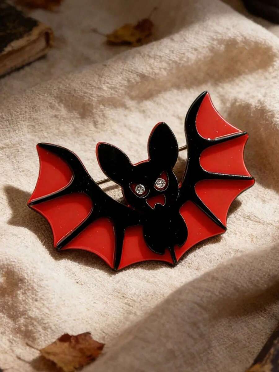 1pc Women's Red Bat Acrylic Brooch, Fashionable Cartoon Animal Pin Badge Gift - Red - View 1