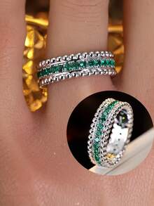 1pc Multicolor Rhinestone Edged Wide Ring, Luxury Versatile Elegant Stacking Ring - Ring - View 9