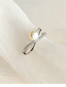 1 件波西米亚风格个性化微镶嵌锆石珍珠开口戒指 - 銀色 - 查看 4