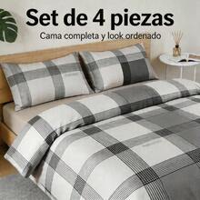 Juego de Ropa de Cama Estampado de Cuadros Clásicos Sabanas , Incluye Sábana Bajera Colcha con Altura de 30cm,   Sábana Encimera y Fundas, Microfibra Hipoalergénica Antiarrugas, Tamaños Individual Matrimonial Queen King - Gris - Ver 11