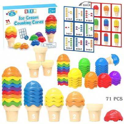 Royland's Ice Cream Color Sorting Toy, Learning Activity Counting Stacking Toy, Math Educational Tool Number Cards, Fine Motor Skills Training, Educational Puzzle, Christmas/Birthday Gift For Children, Suitable For Home And School