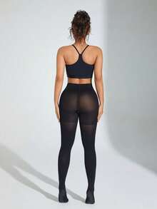 女士高弹力塑身打底裤，适合日常穿着 - 黑色 - 查看 4