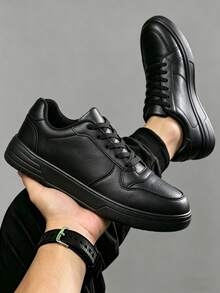 Charcoal Black Stylish Low-Top Skate Shoes, Men's Wear With Breathable EVA Base And Secure Lace-Up Closure - 黑色 - 查看 2