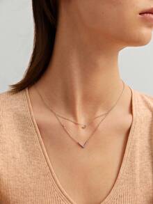 1 件女士闪亮双层 V 形堆叠吊坠项链，时尚个性化奢华风格简约精致颈链，适合日常佩戴和节日礼物 - 銀色 - 查看 4