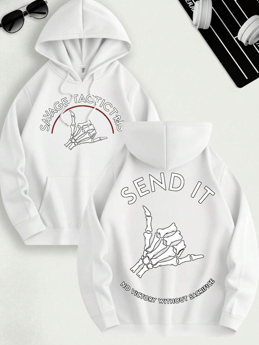LUNAR SATELLITE / Men's Printed Hoodie / Y2K Print Hoodie / Street Style / Hoodie Men Tactictais Send It No Victory Without Sacrifice Vintage T Shirts 100 Percent Cotton Graphic T Shirts Graphic Graphic Tees - trắng - Xem 1