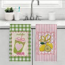 2pcs Green Plaid, Pink Stripe, Lemon Print Kitchen Towels, 40*60cm Super Soft Microfiber Dish Cloths, Farmhouse Style Decor, Housewarming Gift, Suitable For Kitchen And Bathroom - Green - View 11